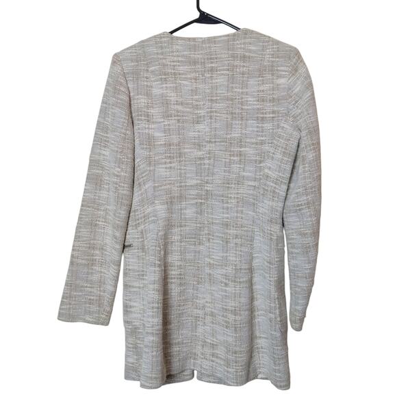 Zara Small Tweed Full Zip Longline Beige Blazer Jacket Preppy Old Money Luxury - Picture 2 of 12